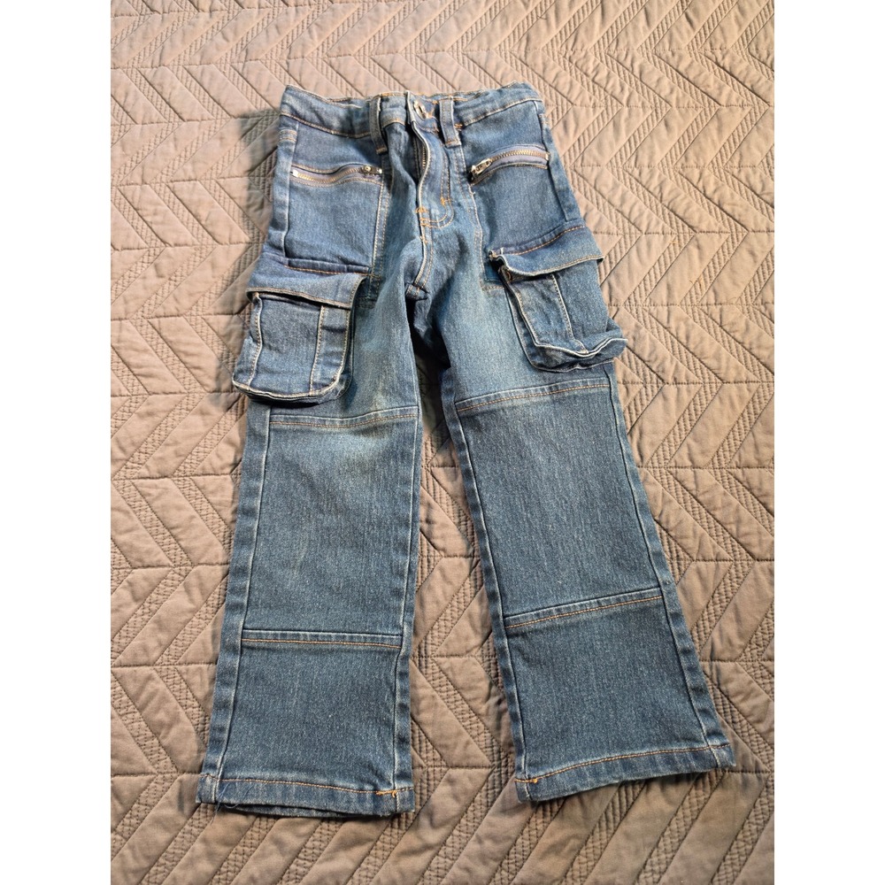 Pink Velvet Kids Cargo Jeans Medium Wash Denim Utility Pants Size 4T